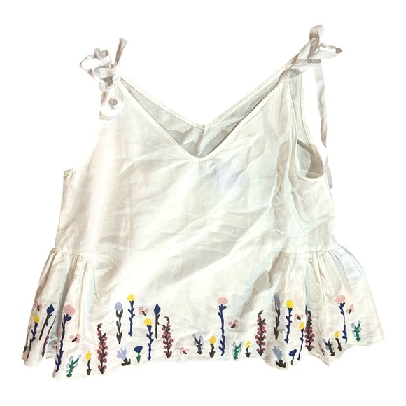 M.I.H. Embroidered Top 56% Linen 44% Cotton Floral Garden Prairie Sz L - Picture 3 of 4